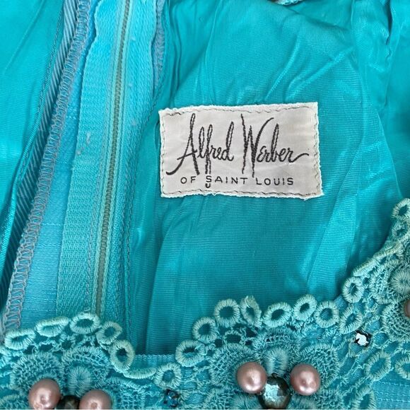 Alfred Werber of Saint Louis Vintage Dress Rhinestone Pearls Lace - Picture 5 of 6